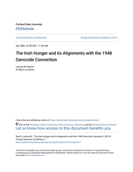 The Irish Hunger and Its Alignments with the 1948 Genocide Convention