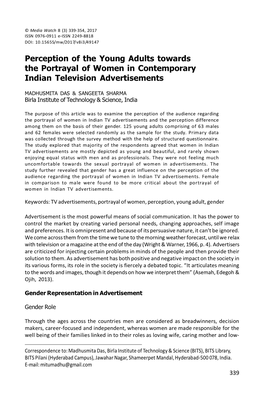 Perception of the Young Adults Towards the Portrayal of Women in Contemporary Indian Television Advertisements
