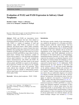 Evaluation of PAX2 and PAX8 Expression in Salivary Gland Neoplasms