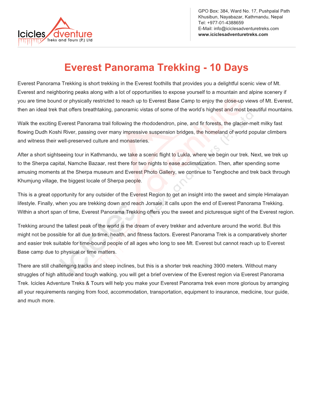 Everest Panorama Trekking - 10 Days