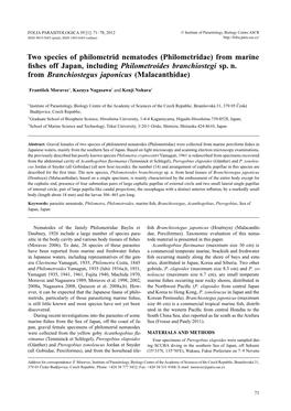 Ahead of Print Online Version Two Species of Philometrid Nematodes