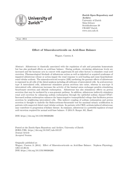 Effect of Mineralocorticoids on Acid- Base Balance