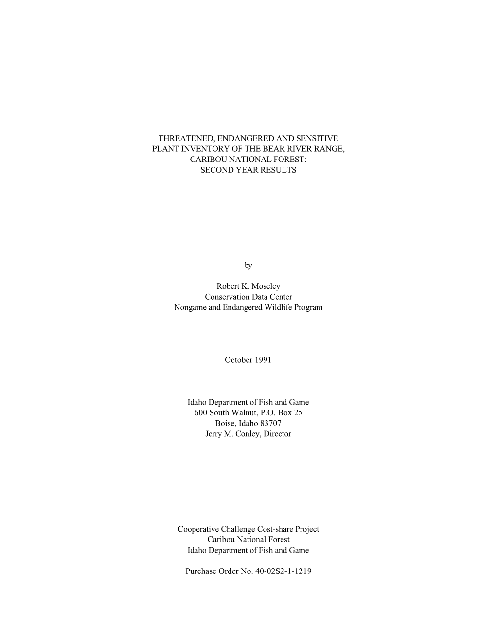 Threatened, Endangered and Sensitive Plant Inventory of the Bear River Range, Caribou National Forest: Second Year Results