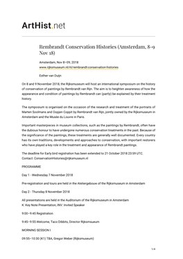 Rembrandt Conservation Histories (Amsterdam, 8-9 Nov 18)
