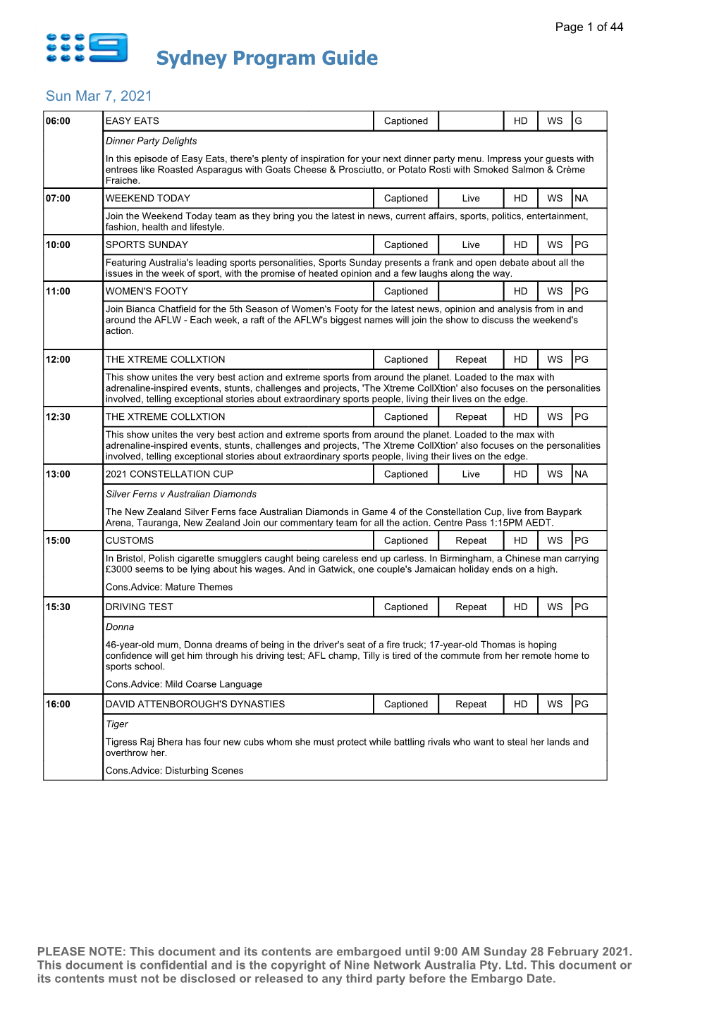 Sydney Program Guide