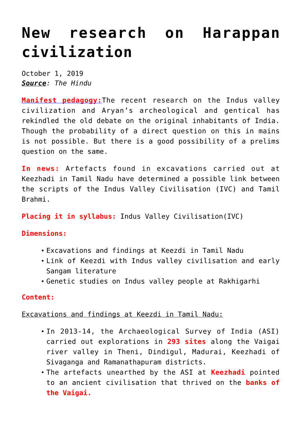 New Research on Harappan Civilization