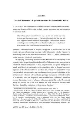 Nikolai Nekrasov's Representation of the Decembrist Wives