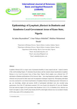 Epidemiology of Lymphatic Filariasis in Danbatta and Kumbotso Local Government Areas of Kano State, Nigeria