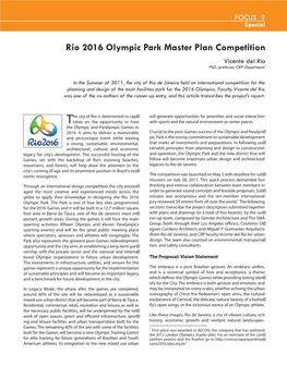 Rio 2016 Olympic Park Master Plan Competition Vicente Del Rio Phd; Professor, CRP Department
