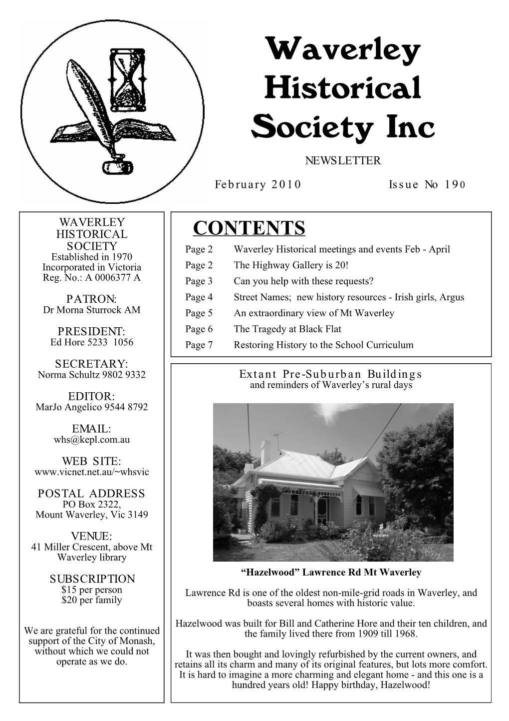 Waverley Historical Society Inc NEWSLETTER