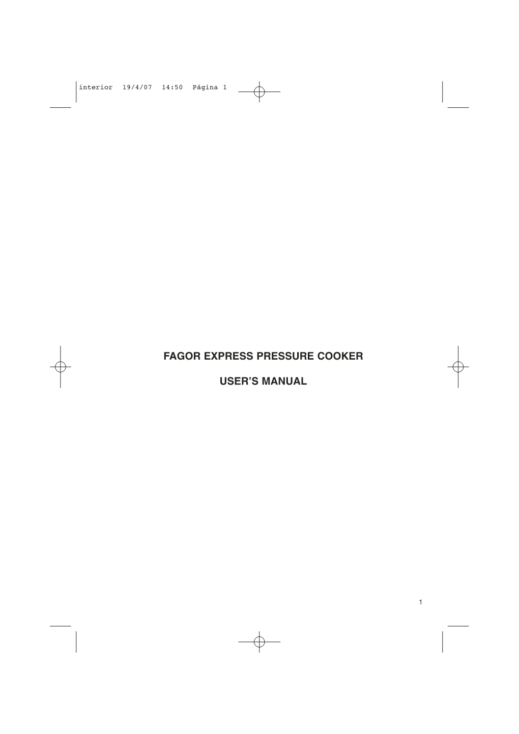 Fagor Express Pressure Cooker User's Manual