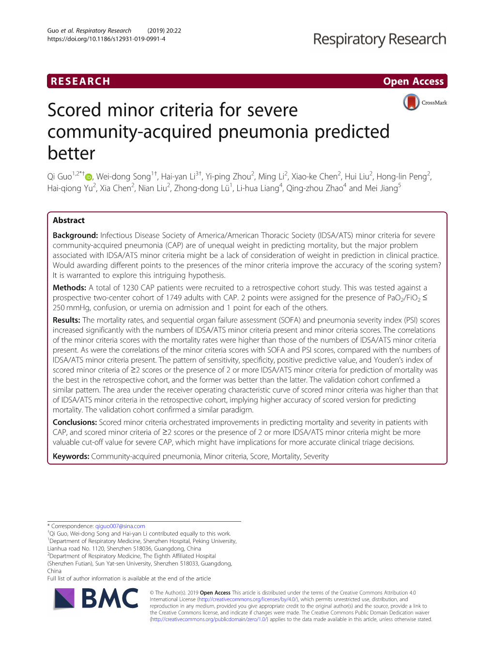 Scored Minor Criteria for Severe Community-Acquired Pneumonia