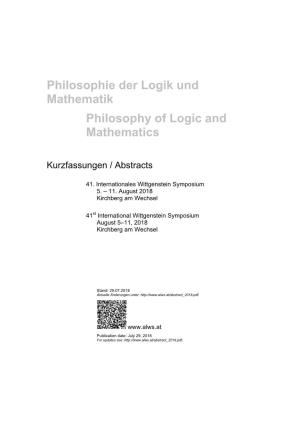 Philosophie Der Logik Und Mathematik Philosophy of Logic And