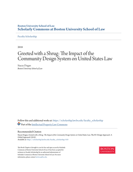 The Impact of the Community Design System on United States Law, the EU Ed Sign Approach: a Global Appraisal (2018)