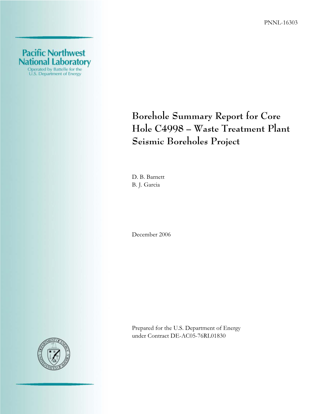 Borehole Summary Report for Core Hole C4998 – Waste Treatment Plant Seismic Boreholes Project