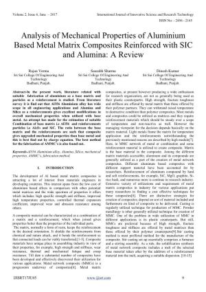 Analysis of Mechanical Properties of Aluminium Based Metal Matrix Composites Reinforced with SIC and Alumina: a Review