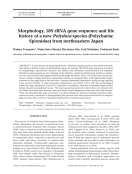 Morphology, 18S Rrna Gene Sequence and Life History of a New Polydora Species (Polychaeta: Spionidae) from Northeastern Japan