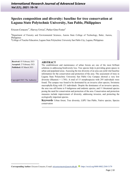Species Composition and Diversity: Baseline for Tree Conservation at Laguna State Polytechnic University, San Pablo, Philippines