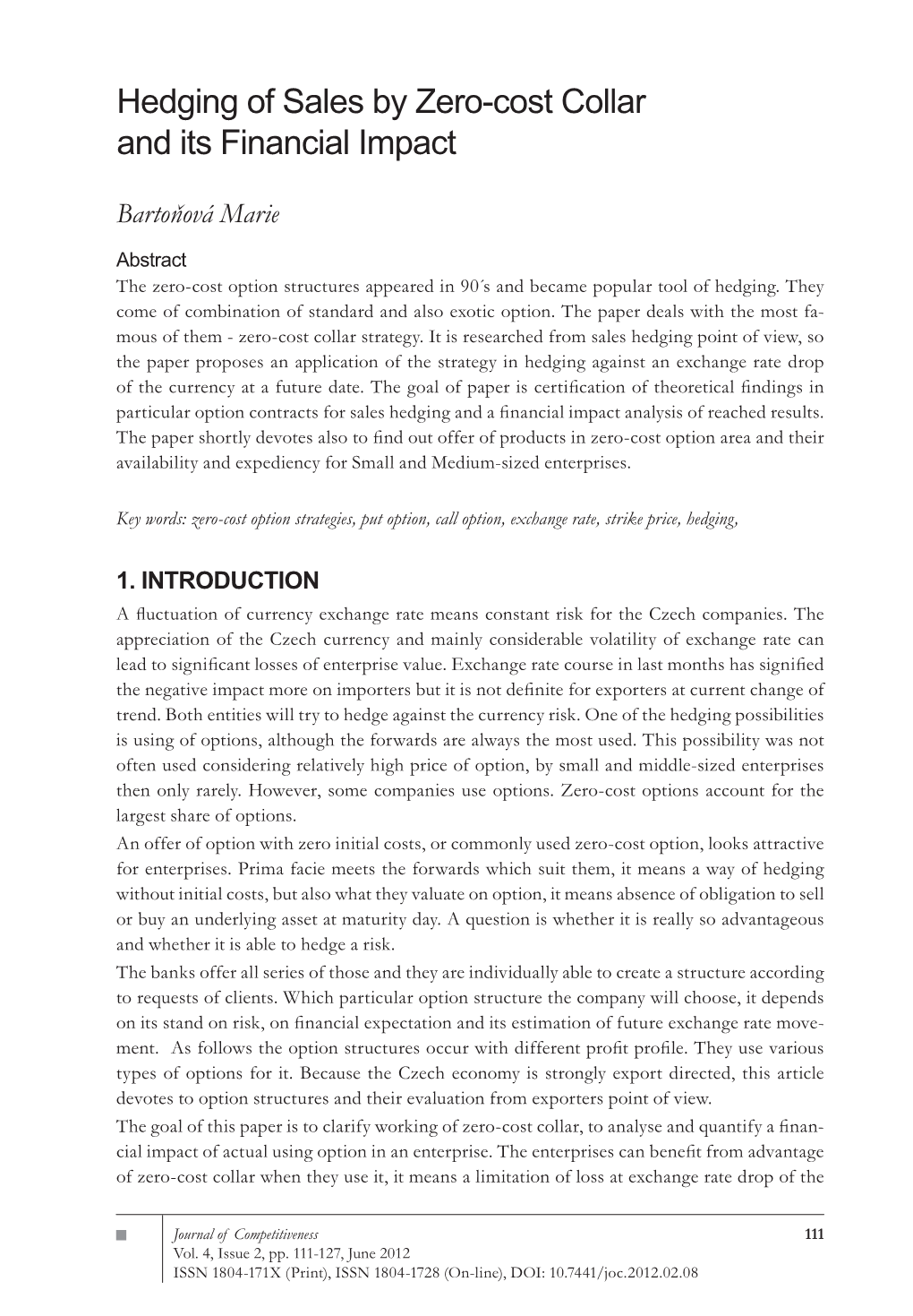 Hedging of Sales by Zero-Cost Collar and Its Financial Impact [PDF File]