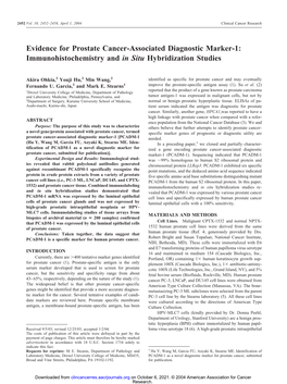 Evidence for Prostate Cancer-Associated Diagnostic Marker-1: Immunohistochemistry and in Situ Hybridization Studies