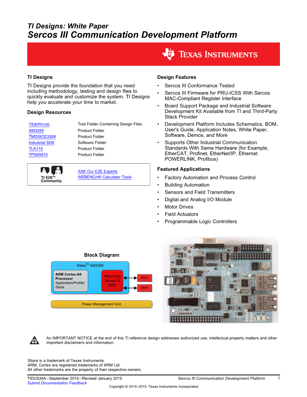 Sercos III Communication Development Platform (Rev. A)