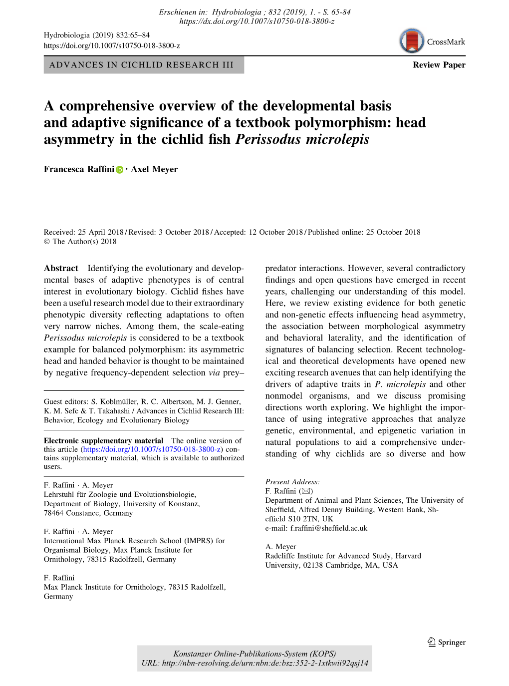 Head Asymmetry in the Cichlid ﬁsh Perissodus Microlepis