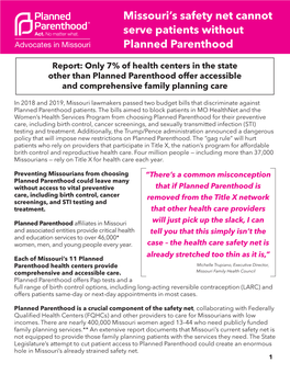 Missouri's Safety Net Cannot Serve Patients Without Planned Parenthood