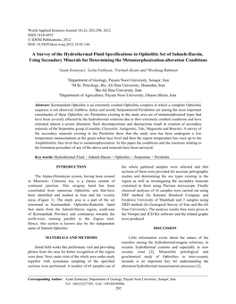 A Survey of the Hydrothermal Fluid Specifications in Ophiolitic Set Of