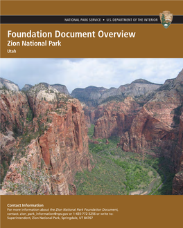 Foundation Document Overview Zion National Park Utah