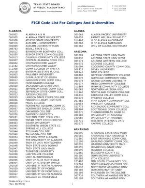 FICE Code List for Colleges and Universities (X0011)