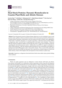 Heat Shock Proteins: Dynamic Biomolecules to Counter Plant Biotic and Abiotic Stresses
