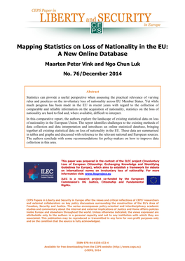 Mapping Statistics on Loss of Nationality in the EU: a New Online Database Maarten Peter Vink and Ngo Chun Luk No