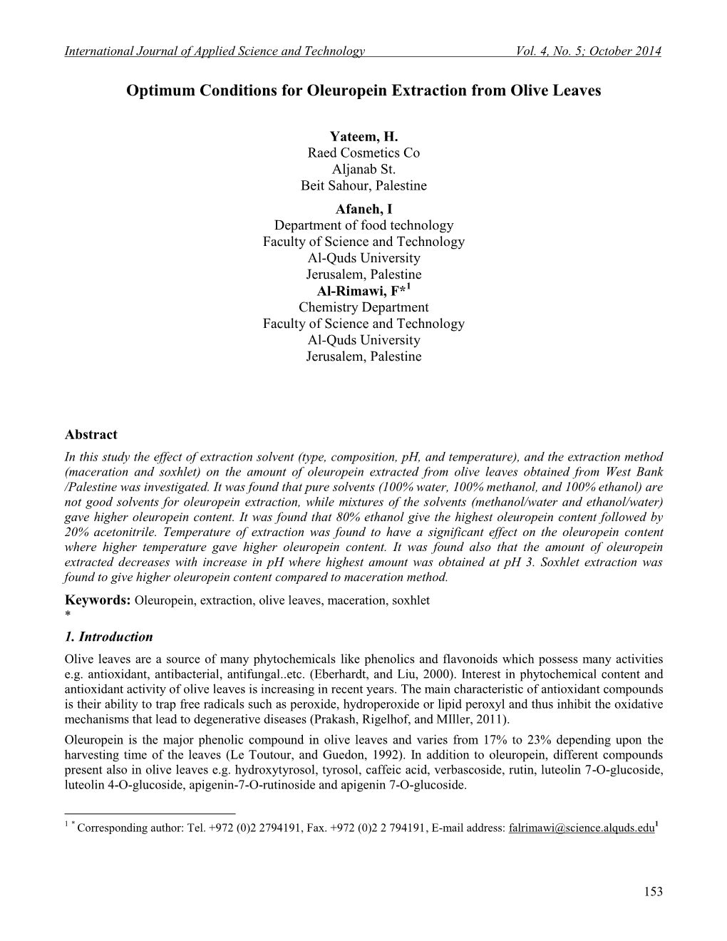 Optimum Conditions for Oleuropein Extraction from Olive Leaves