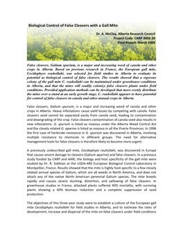 Biological Control of False Cleavers with a Gall Mite