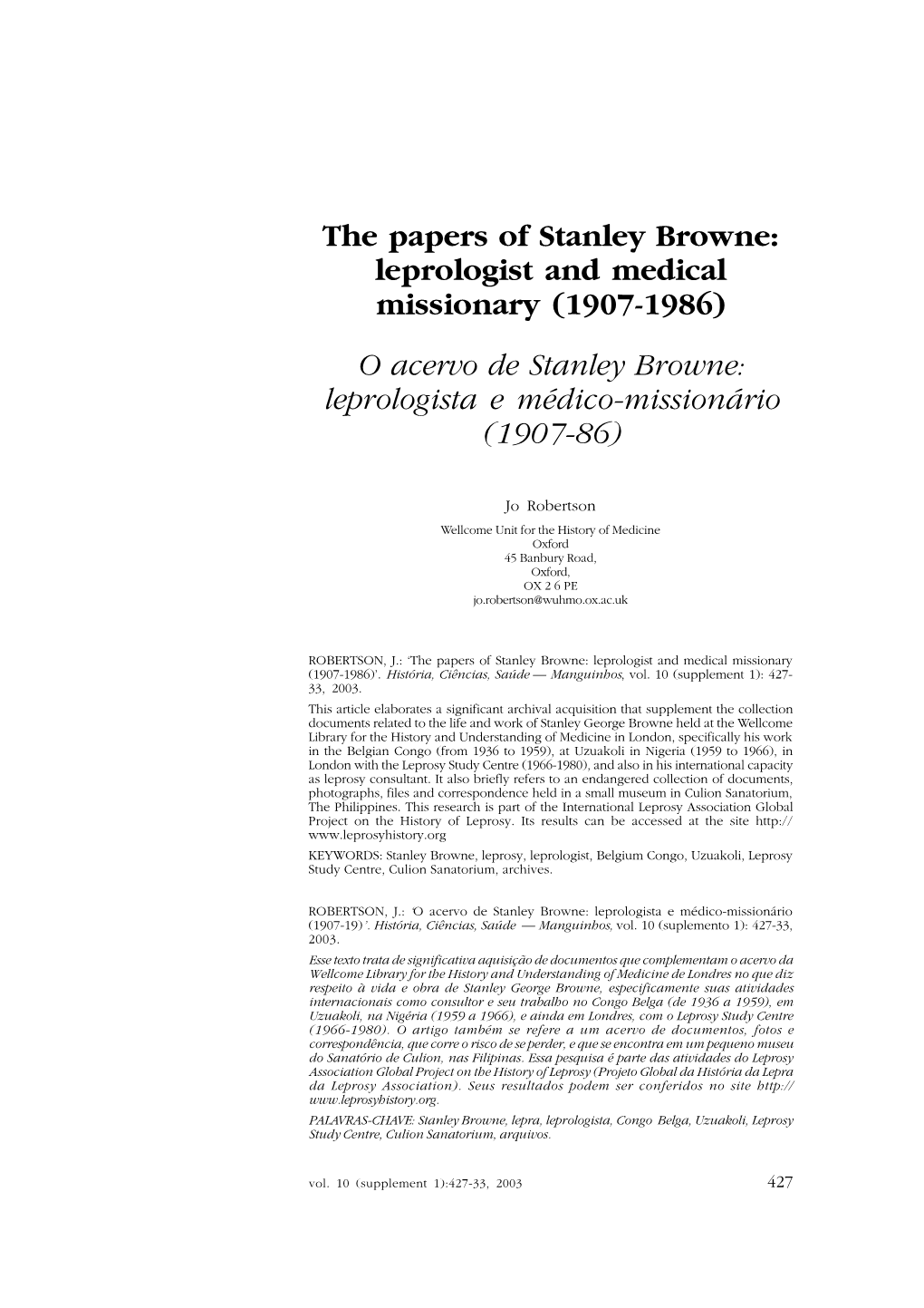 The Papers of Stanley Browne