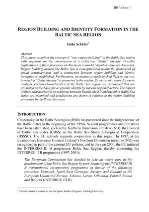 Region Building and Identity Formation in the Baltic Sea Region