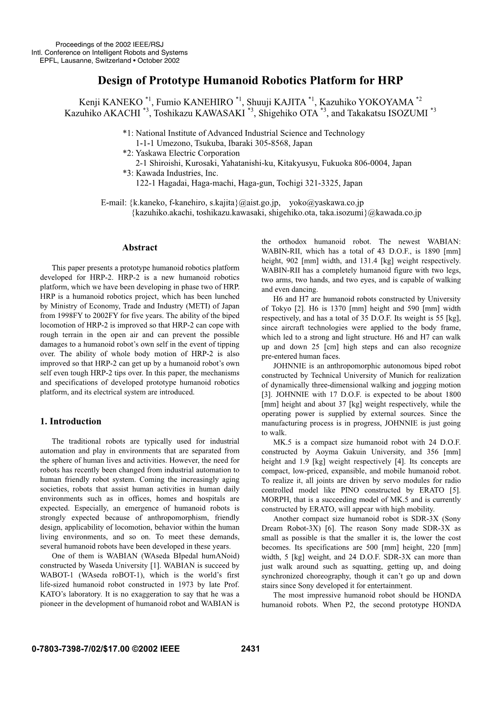 Design of Prototype Humanoid Robotics Platform for HRP