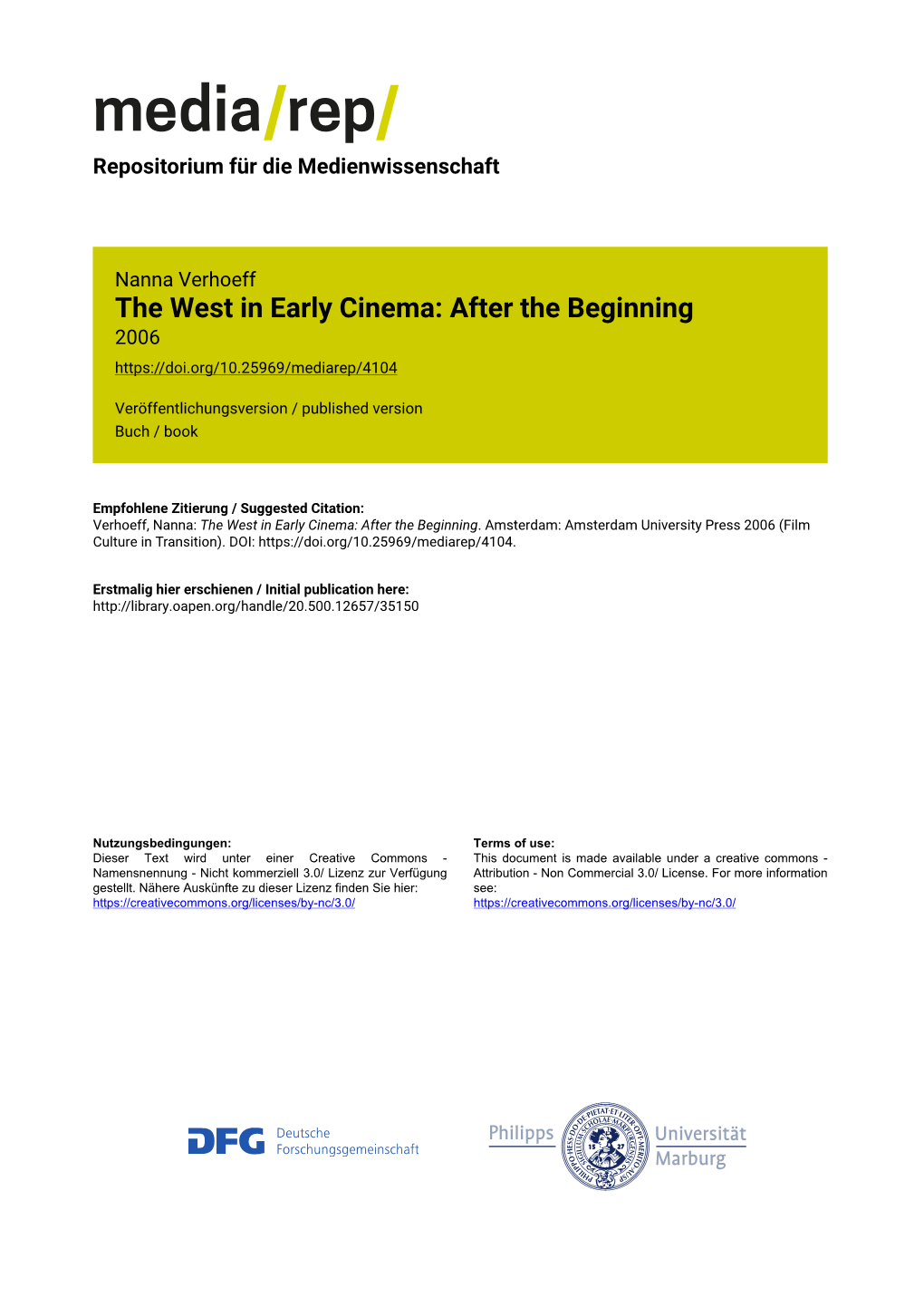 The West in Early Cinema: After the Beginning 2006