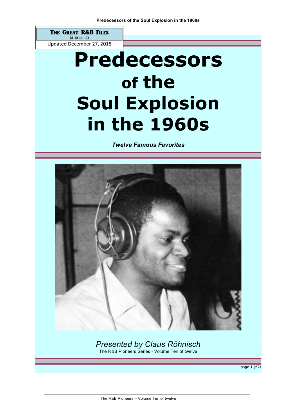 Predecessors of the Soul Explosion in the 1960S