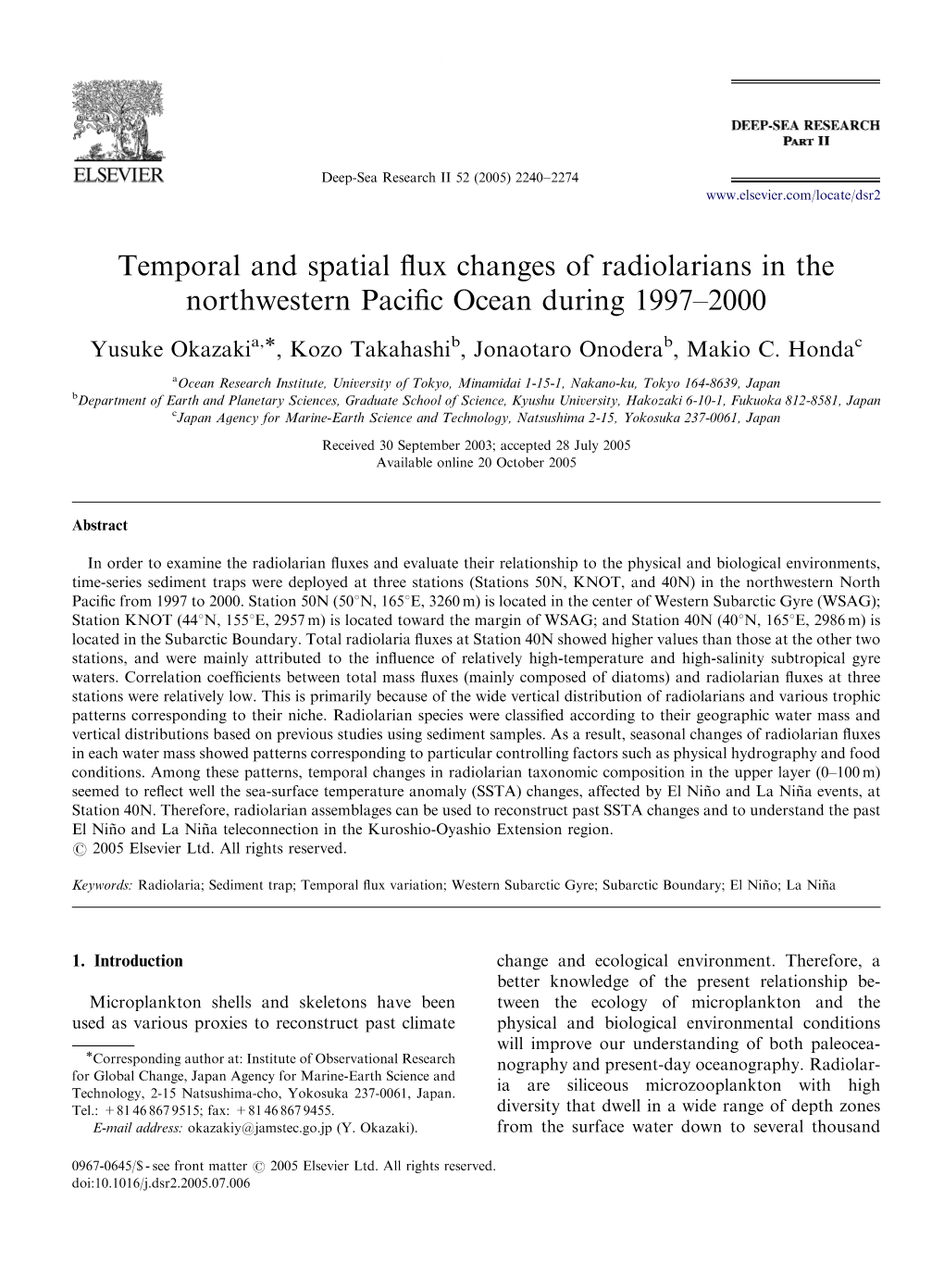 Temporal and Spatial Flux Changes of Radiolarians in the Northwestern