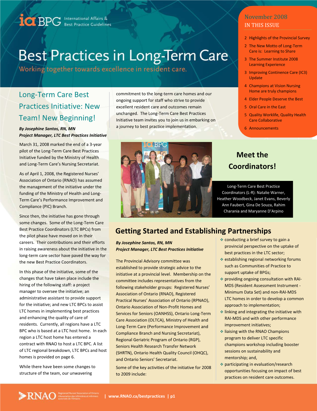 Long-Term Care Best Practices Initiative: New Team!