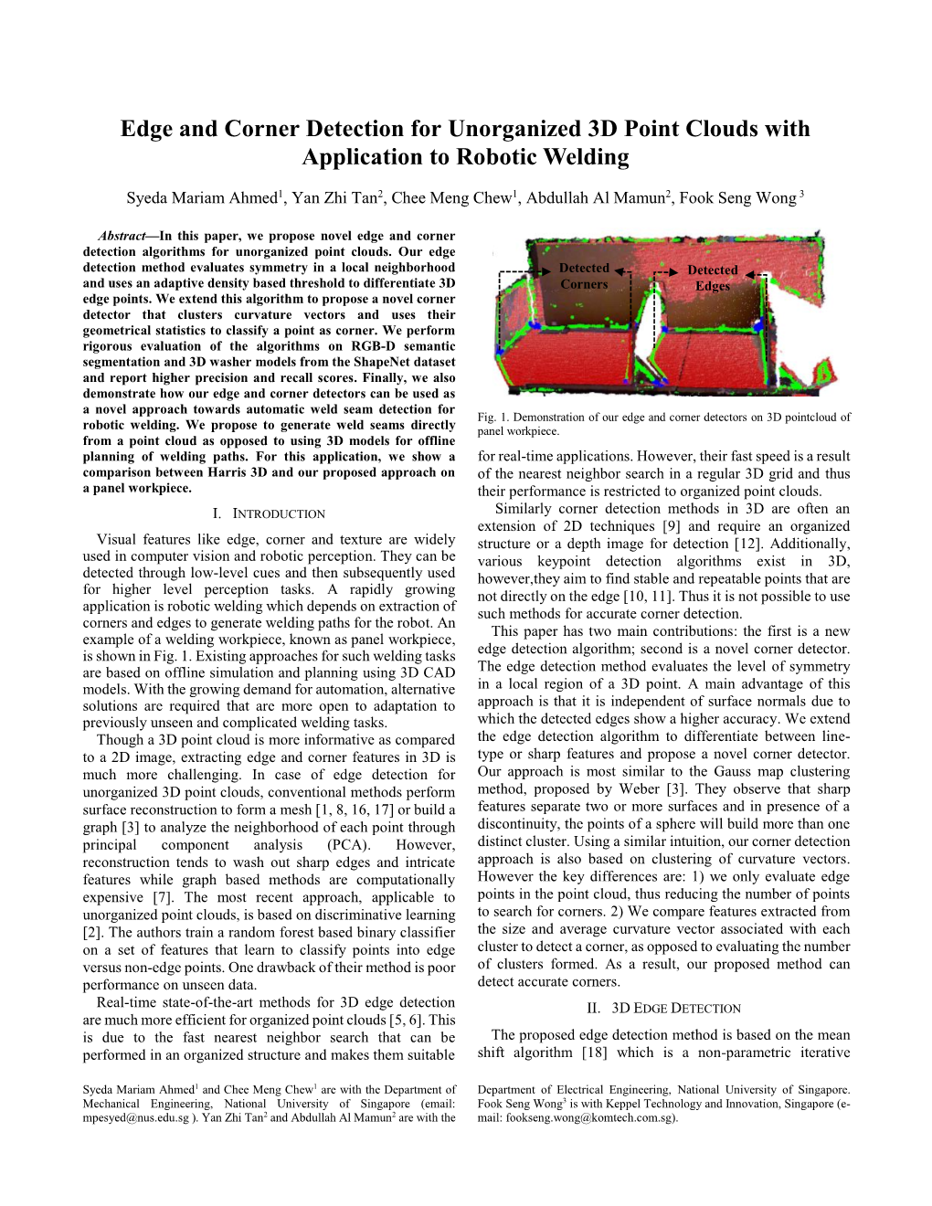 Edge and Corner Detection for Unorganized 3D Point Clouds with Application to Robotic Welding