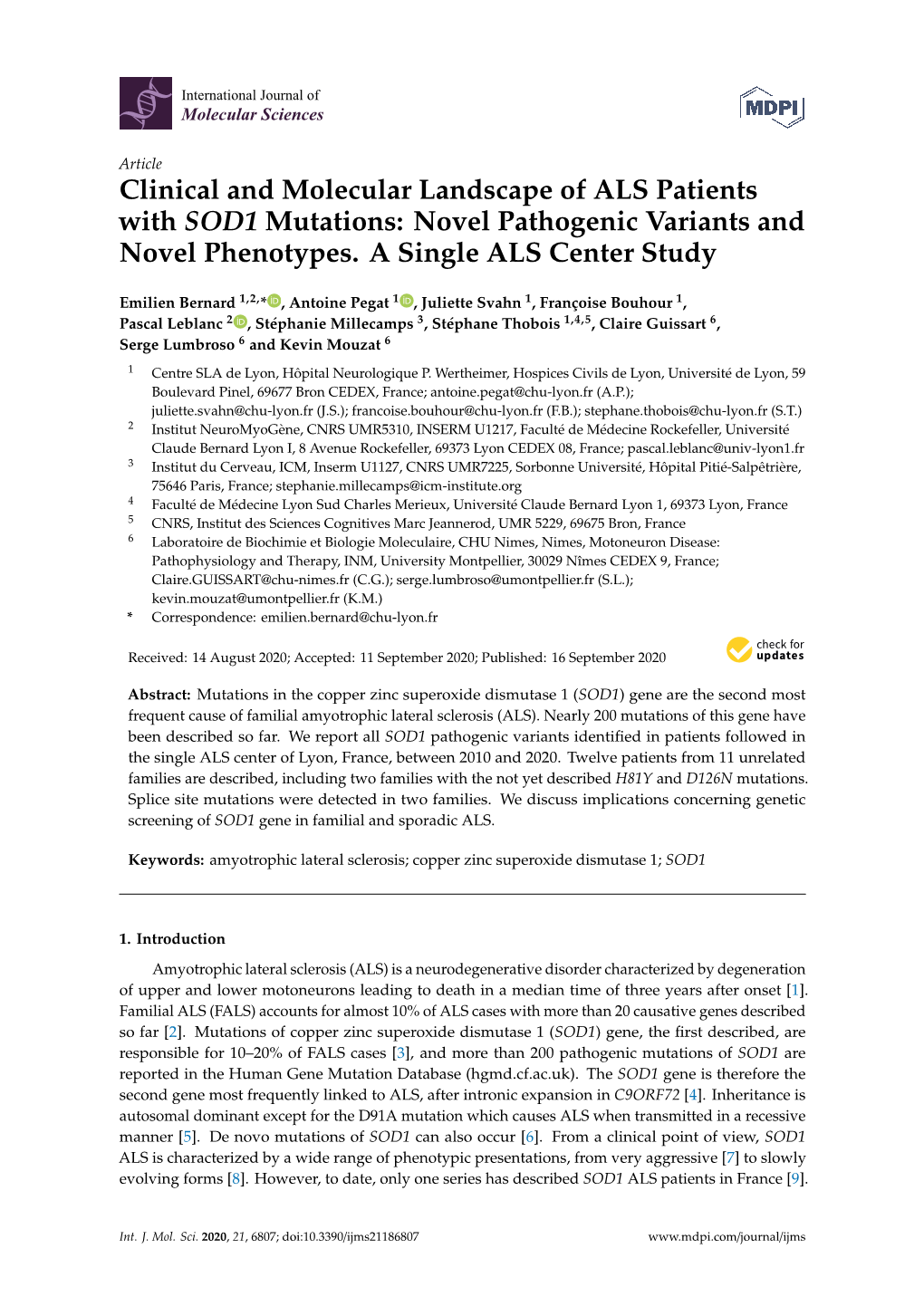 Clinical and Molecular Landscape of ALS Patients with SOD1 Mutations: Novel Pathogenic Variants and Novel Phenotypes