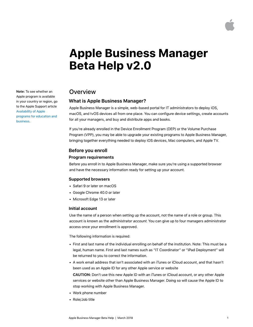 Apple Business Manager Beta Help V2.0