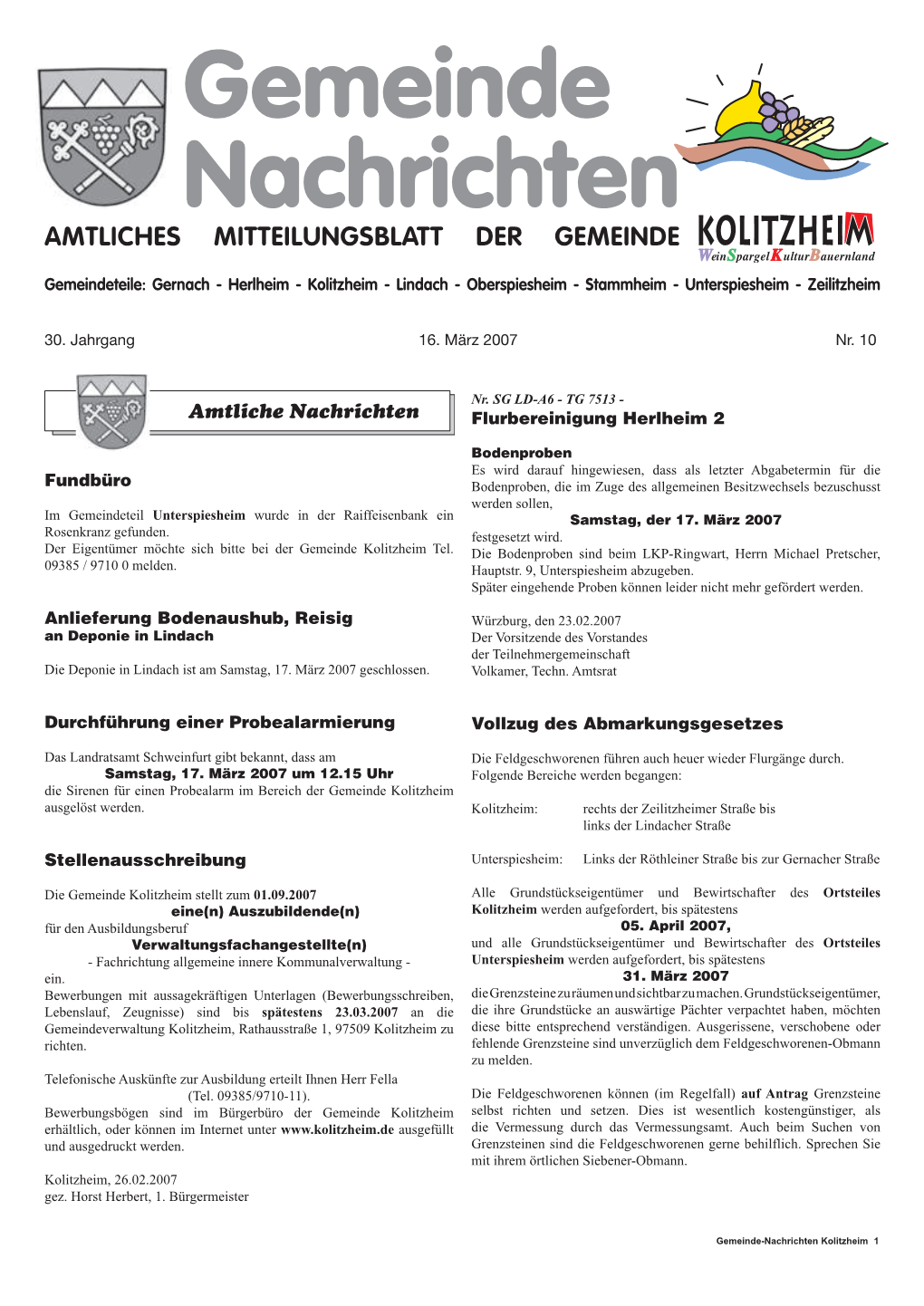 Gemeinde Nachrichten AMTLICHES MITTEILUNGSBLATT DER GEMEINDE