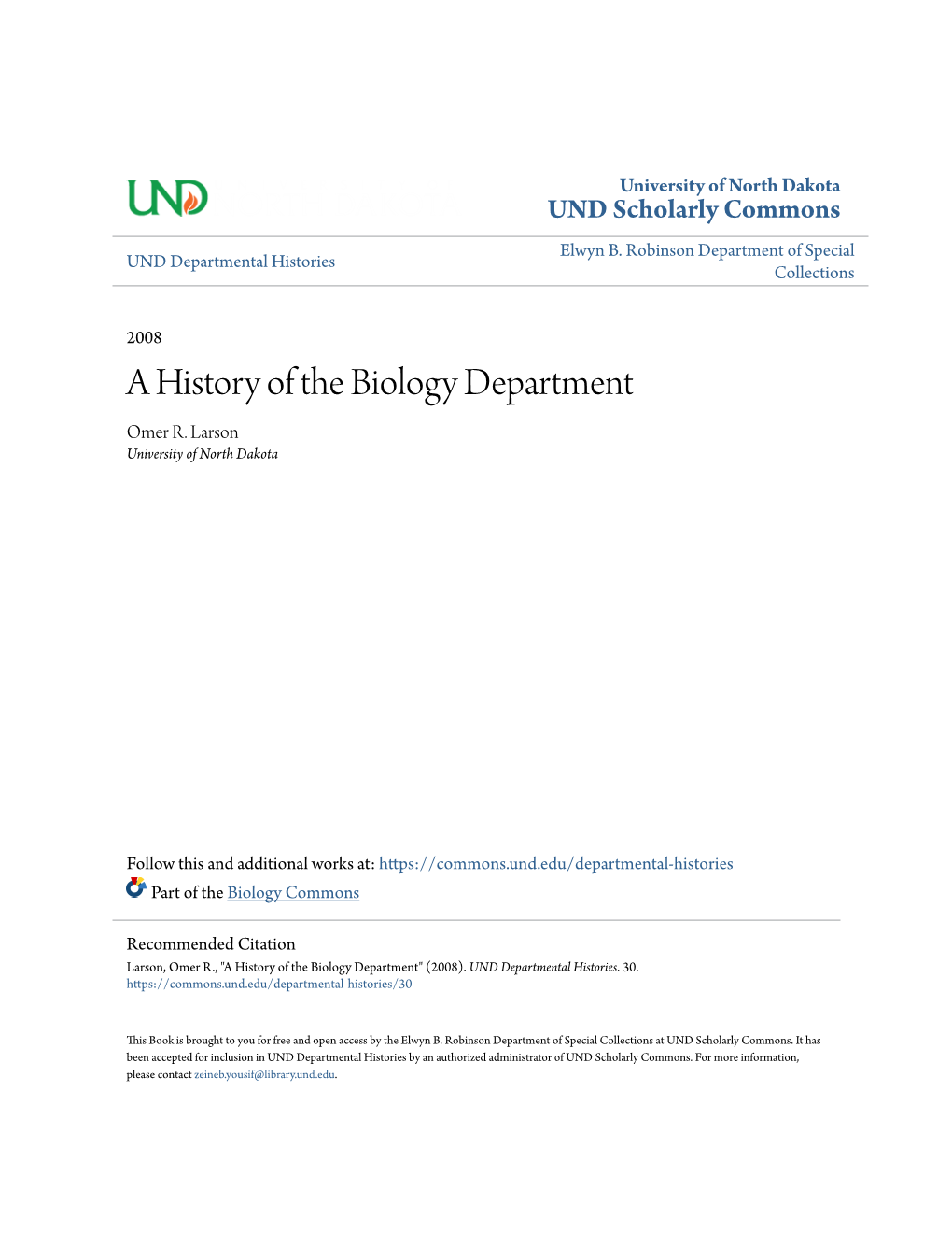 A History of the Biology Department Omer R