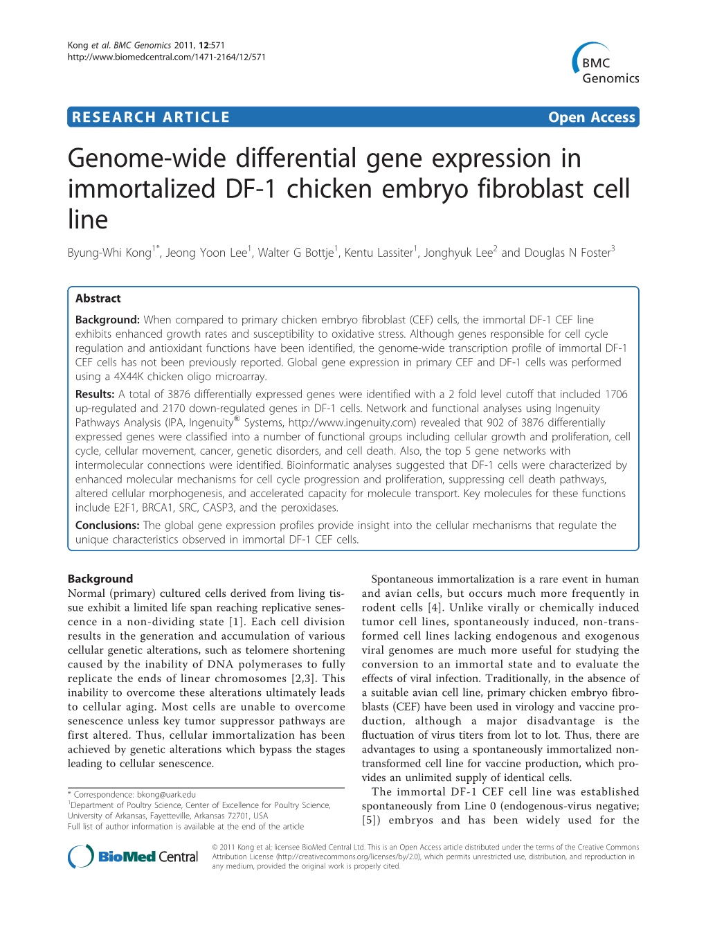 Genome-Wide Differential Gene Expression in Immortalized DF-1 Chicken Embryo Fibroblast Cell Line