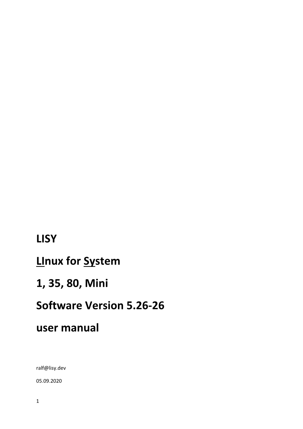 LISY Linux for System 1, 35, 80, Mini Software Version 5.26-26 User Manual