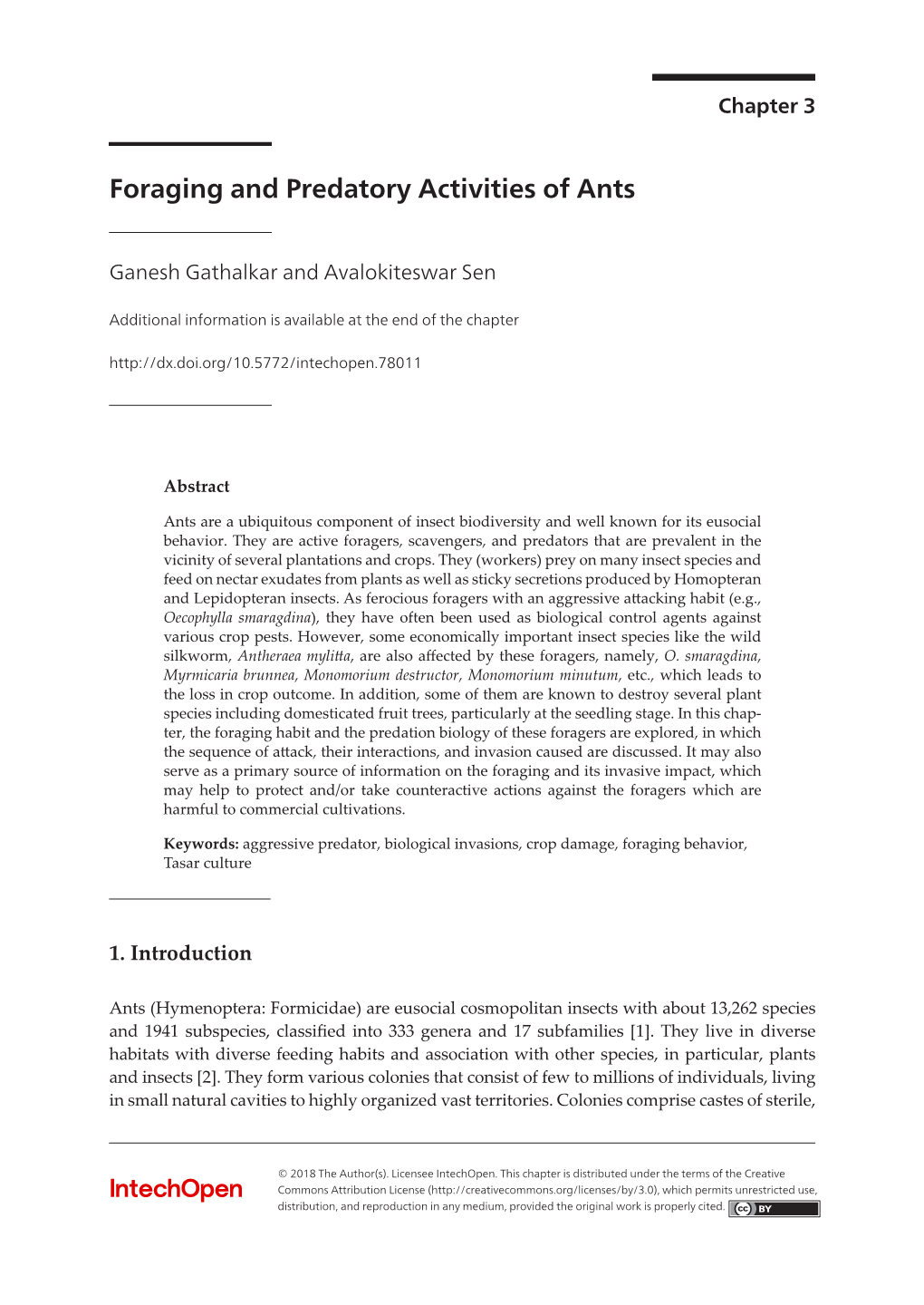 Foraging and Predatory Activities of Ants