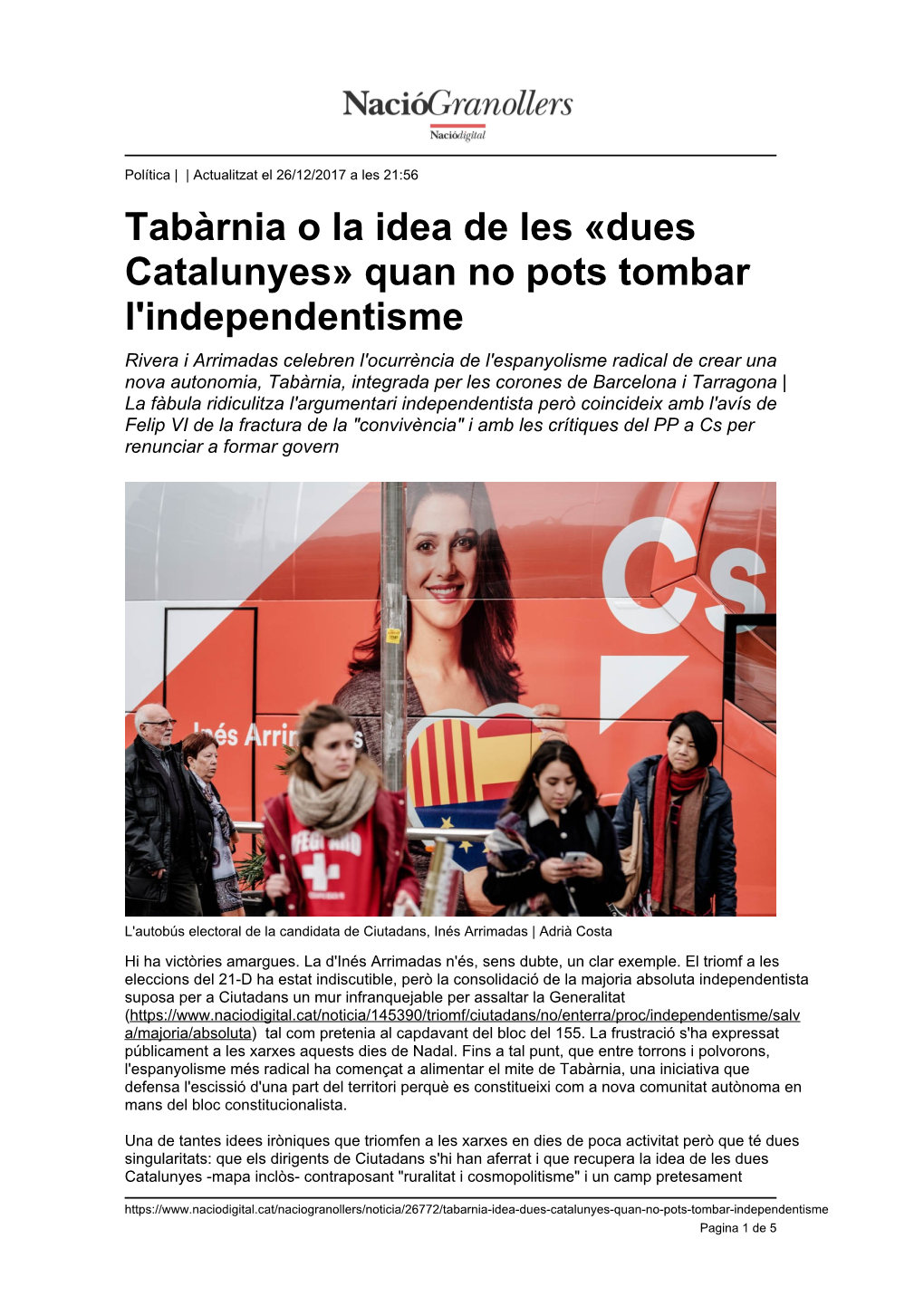 Tabàrnia O La Idea De Les «Dues Catalunyes» Quan No Pots Tombar L